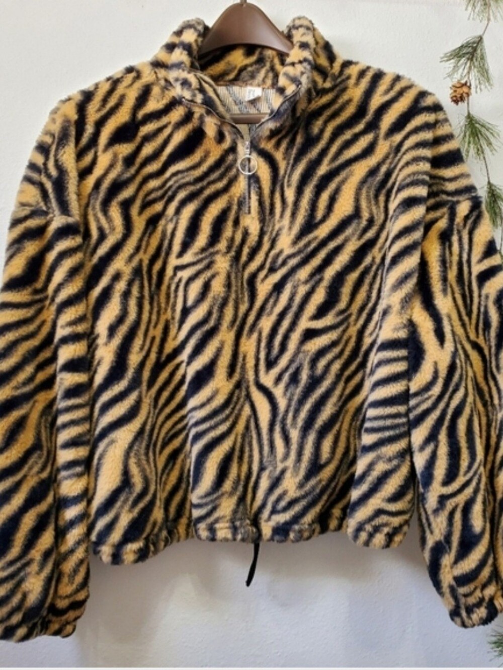 Cozy Tiger Teddy Fleece Half Zip Jacket Super Soft Cropped